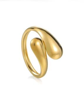 NEW Drip Drop Bypass Ring 18k Gold Plate Liquid Molten Metal Teardrop AP20
